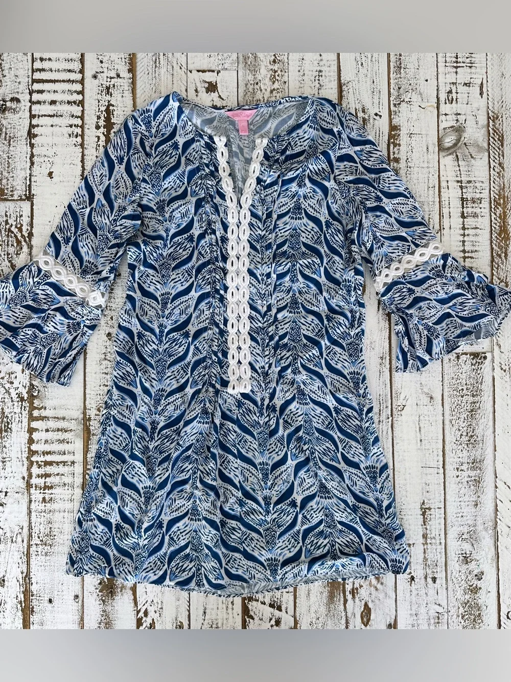 Lilly Pulitzer - Hollee Swim Coverup Tunic - Blue and White with Crochet trim